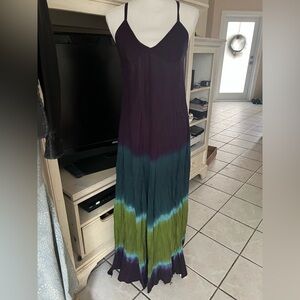 Free People Purple and Green Tie-Dye Maxi Dress xs